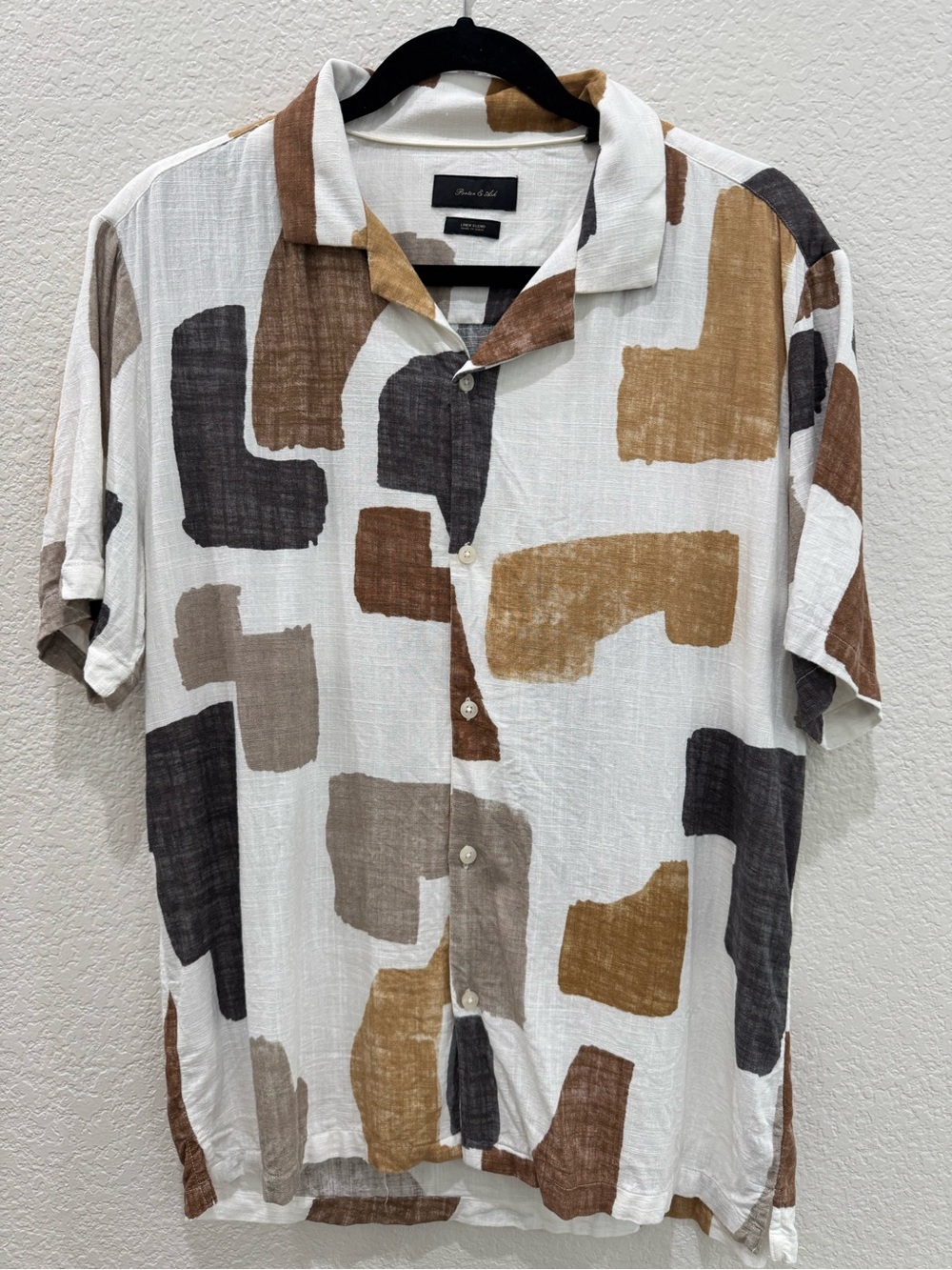 Porter & Ash Linen Blend Abstract Camp Shirt Men’s Large